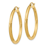 10K Yellow Gold Diamond-Cut Satin Round Hoop Earrings 3mm Stylish Design